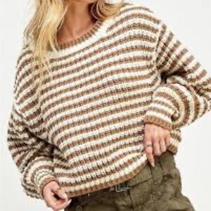 Boutique Miss Love brown and white striped chinky knit sweater